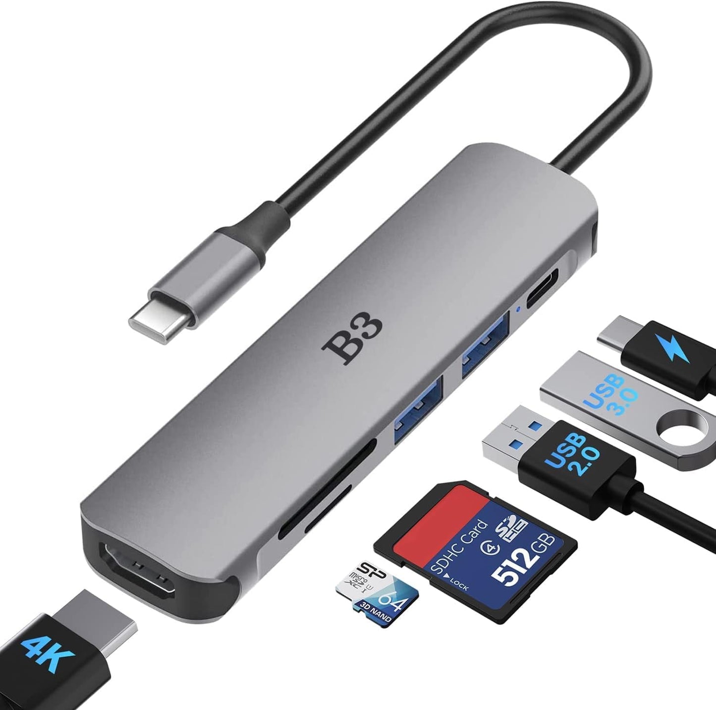 USB C Hub 6-in-1 Multi-Port Adapter with 4K@60Hz HDMI, 100W PD, 2 USB A Data Ports, and SD/TF Card Reader – Aluminum Type-C Hub for MacBook Air/Pro M1/M2, iPhone 17 Pro Max, Surface Go, XPS, iPad