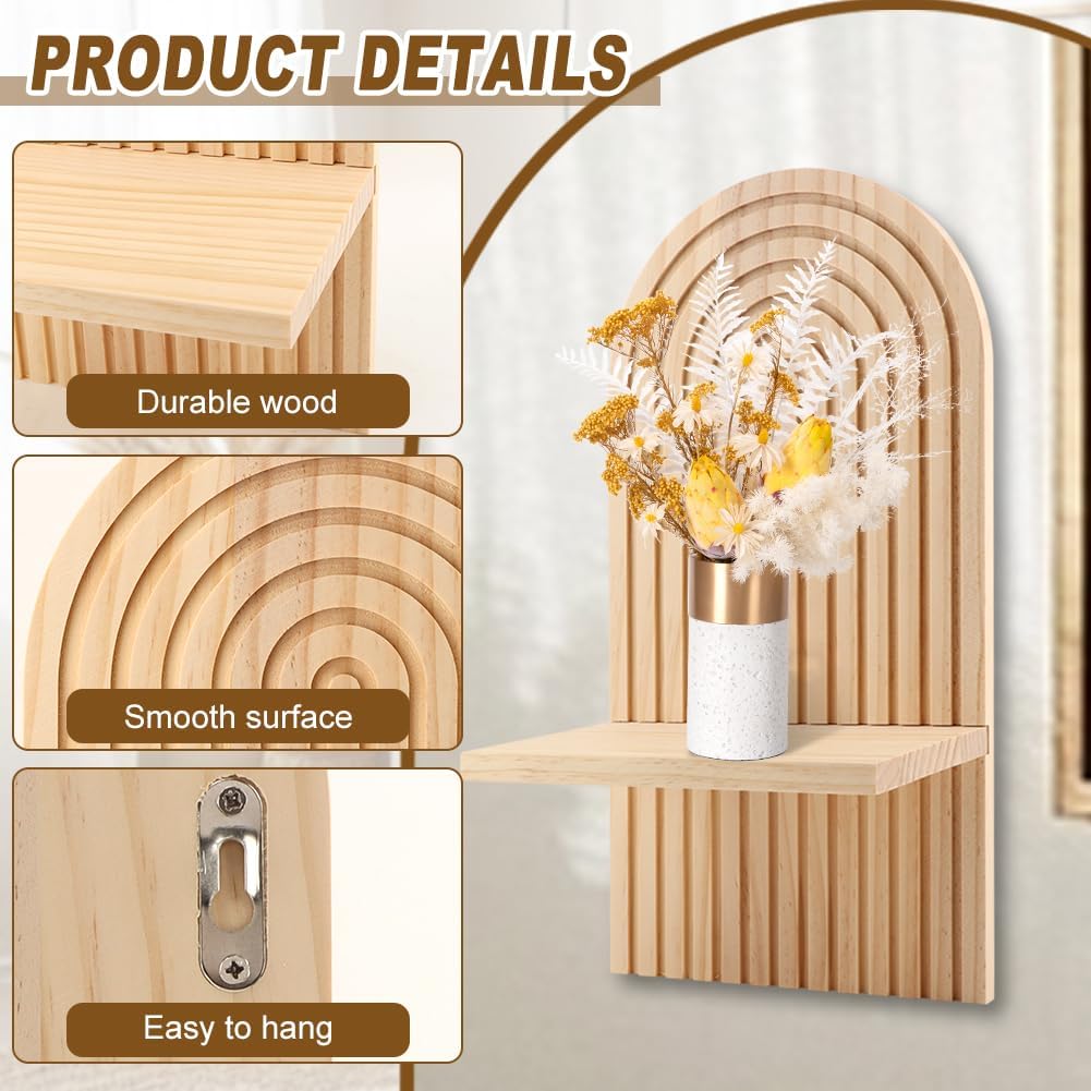 2Set Wooden Arched Wall Shelf,Boho Arched Floating Shelves Wooden Vintage Boho Wall Shelf,Book Display Rainbow Shelves for Home Bedroom Living Room Nursery Office (Brown,Size:35 * 1 * 18cm)