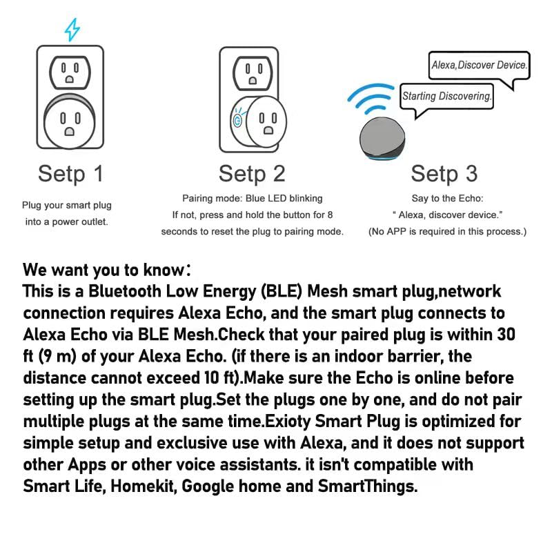ExIoTy Smart Plug, Works with Alexa Only, Simple Setup with One Voice Command, Voice Control, Remote Control, Timer & Schedule & Group Controller, (Note: 𝘼𝙡𝙚𝙭𝙖 𝙙𝙚𝙫𝙞𝙘𝙚 𝙧𝙚𝙦𝙪𝙞𝙧𝙚𝙙)