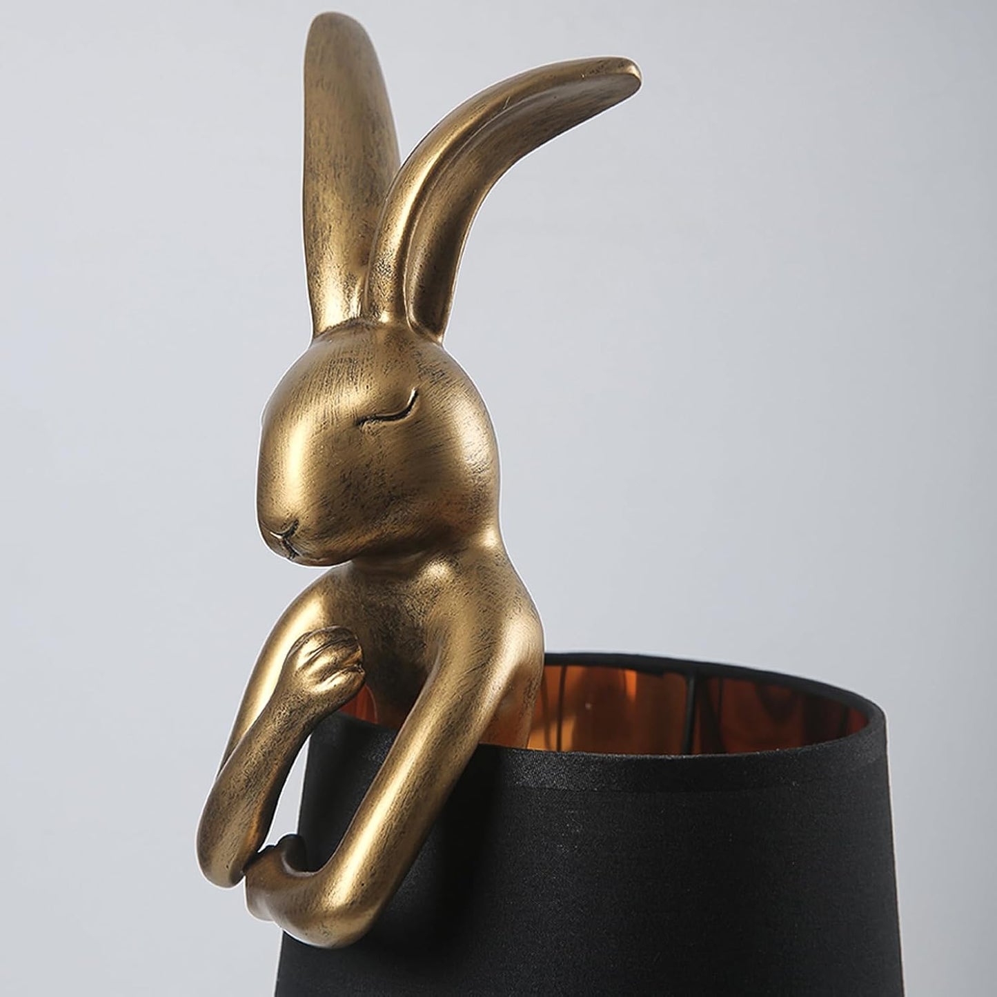 Bunny Table Lamp, Resin Rabbit Lamp, H20inch, LED Bunny Lamp with Black Fabric Shade, Vintage-Style Component,Suitable for Office Study,Bedside (Black H20)