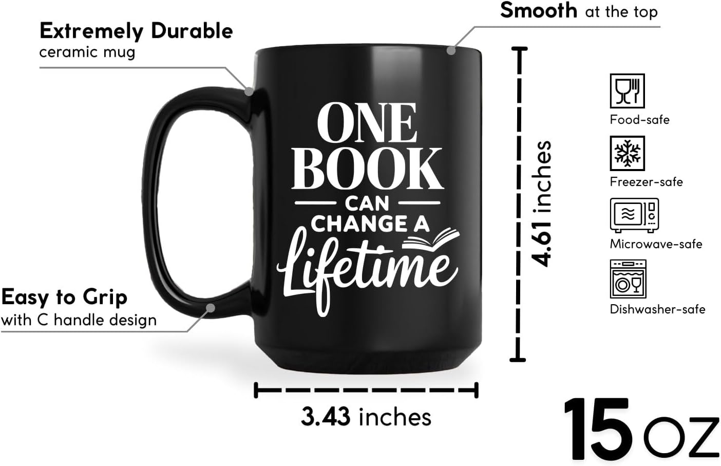 Reader Coffee Mug 15oz Black -Book lifetime - Gift for Reader Book Lover Funny Reading Readers Writers Women Bookish Club