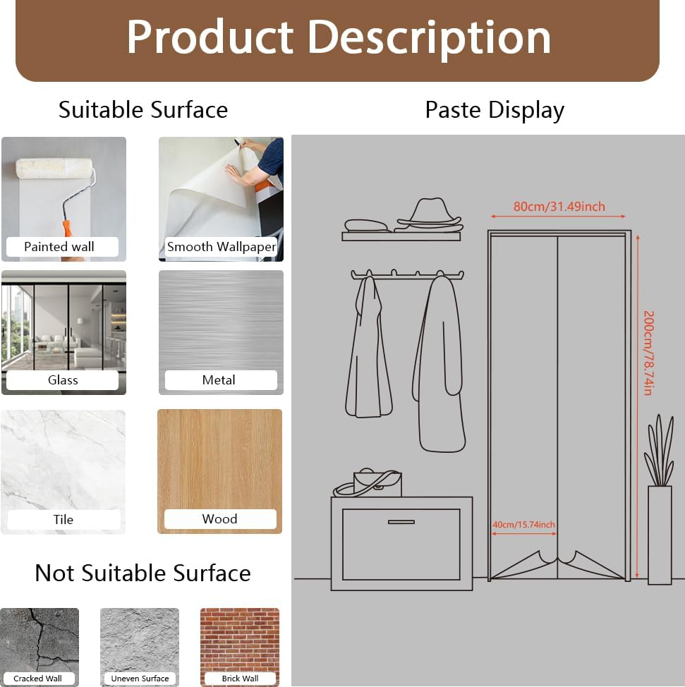 2Pcs Vintage Bookshelf Door Sticker Decals Books Removable PVC Door Decals Brown Wood Self-Adhesive Doors Wallpaper for Bedroom Library Cafes Doors 79 * 31in/200 * 80cm