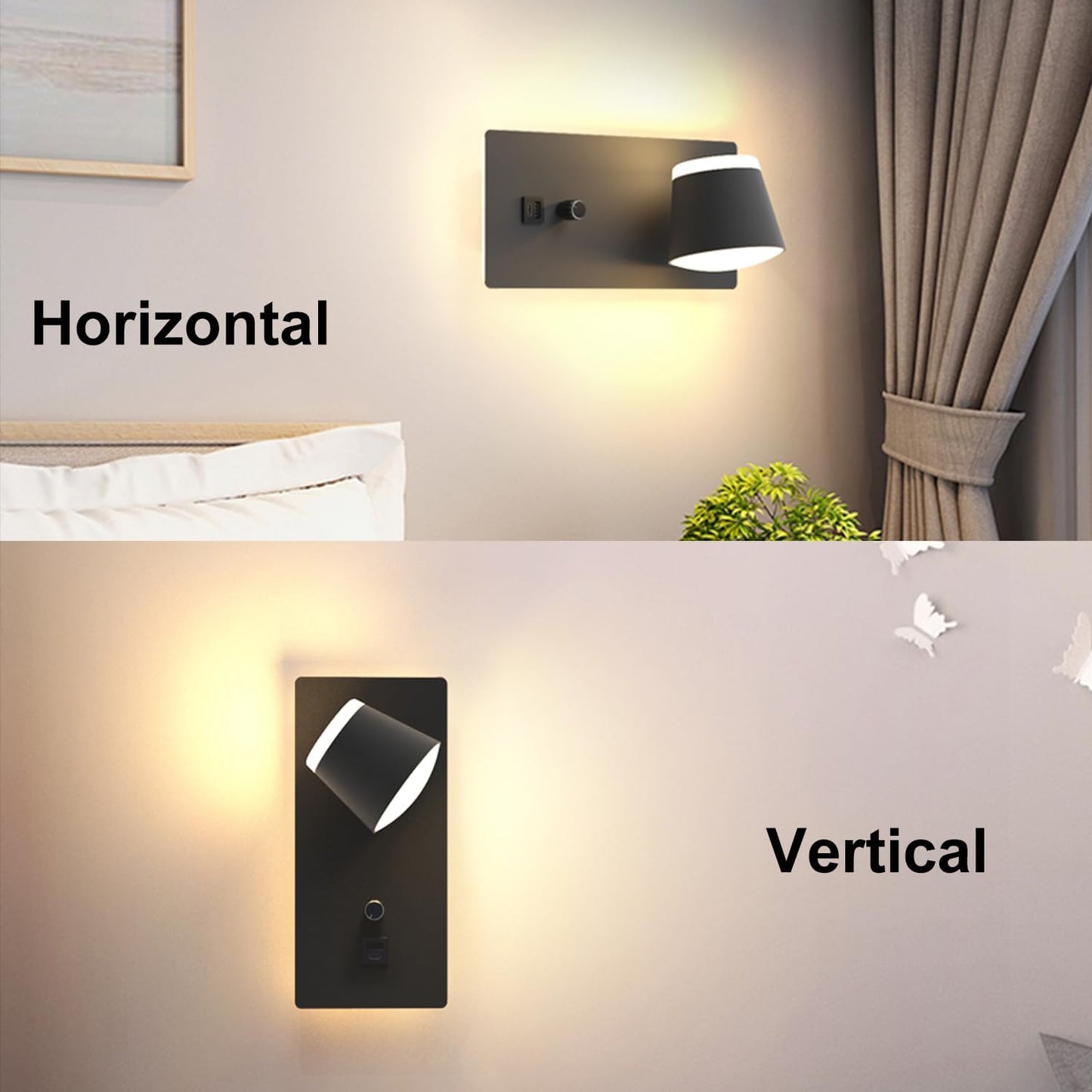 Sytmhoe LED Wall Sconce with Dimmer Switch,Modern Dimmable Bedside Wall Light with USB+Type C Port,3000K Up & Down Wall Mounted Lighting for Bedroom,Hallway,Stairway,Basement,Cafe,Home Decor(1 Pack)