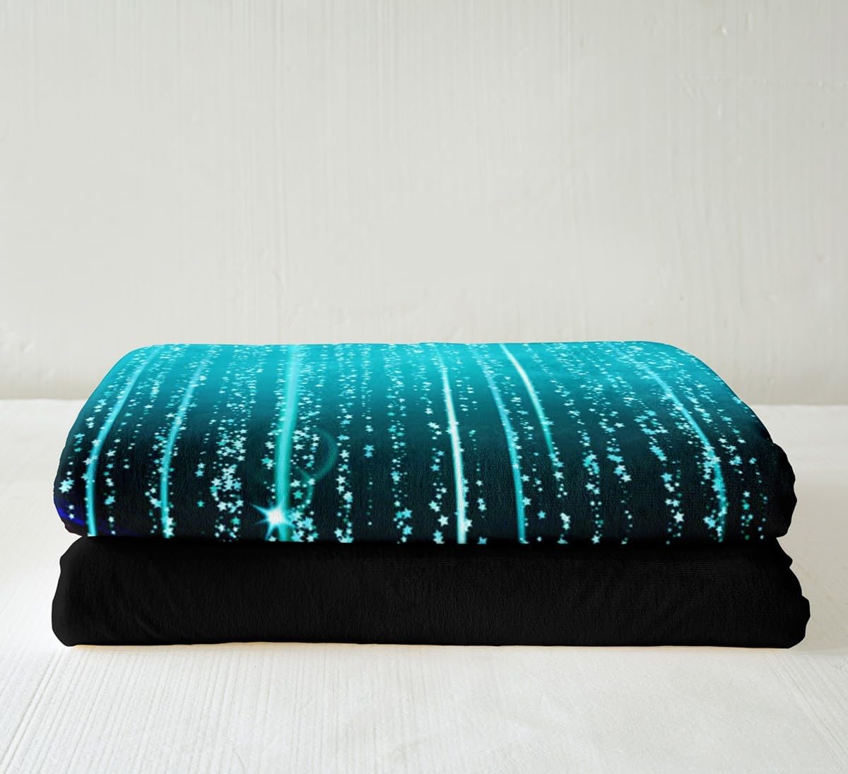 Feelyou Abstract Ombre Sherpa Blanket Teal Black Teens Fleece Throw Blanket for Boys Girls Women Kids Modern Geometric Fuzzy Blanket for Sofa Bed Couch Glitter Galaxy Stars Decor,Throw 50x60 Inches
