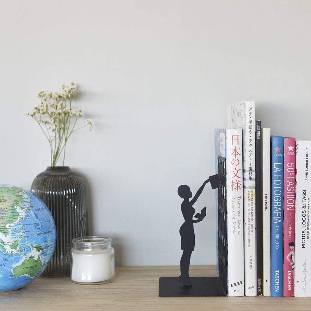 Balvi The Library Metal Bookend – Decorative and Functional Book Holder for Home and Office – Sturdy Black Design with Anti-Slip Bumpers – Ideal Gift for Book Lovers – Sujetalibros
