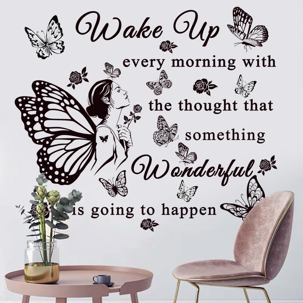 Inspirational Quote Decals: 'Wake Up... Wonderful Happening' Vinyl Wall Sticker for Office, Classroom Decor