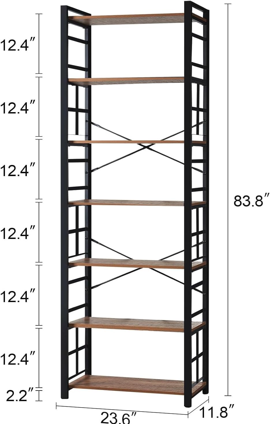 HOMBAZAAR 7 Tier Bookshelf,84 inch Tall Industrial Bookcase with Metal Frame and Open Shelves,Rustic Heavy Duty 7 Shelf Bookcase, Office Book Shelves for Living Room and Bedroom,Brown