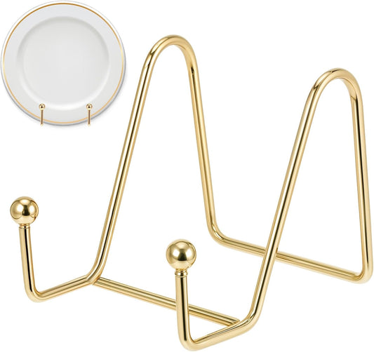 1 Pcs 3.5 Inch Plate Holder Easel Display Stand Table Top Display Metal Frame Holders Decorative Plate for Book Picture Photo and Platter (Gold)