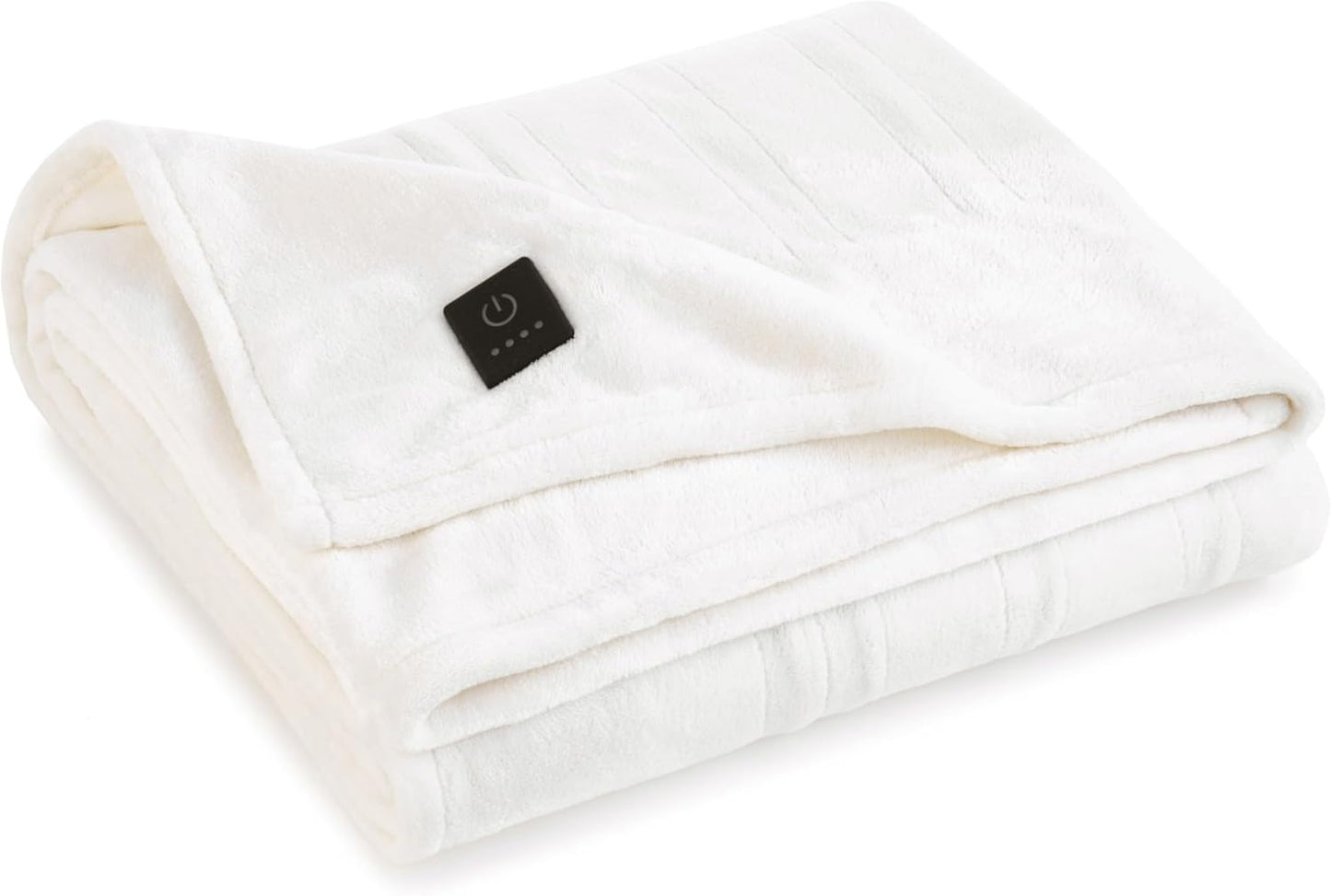 Brookstone Electric Heated Plush Throw - Heated Blankets - 4 Heat Settings, 4-Hour Auto Shut Off, 100% Polyester, 50"x60" - Ivory