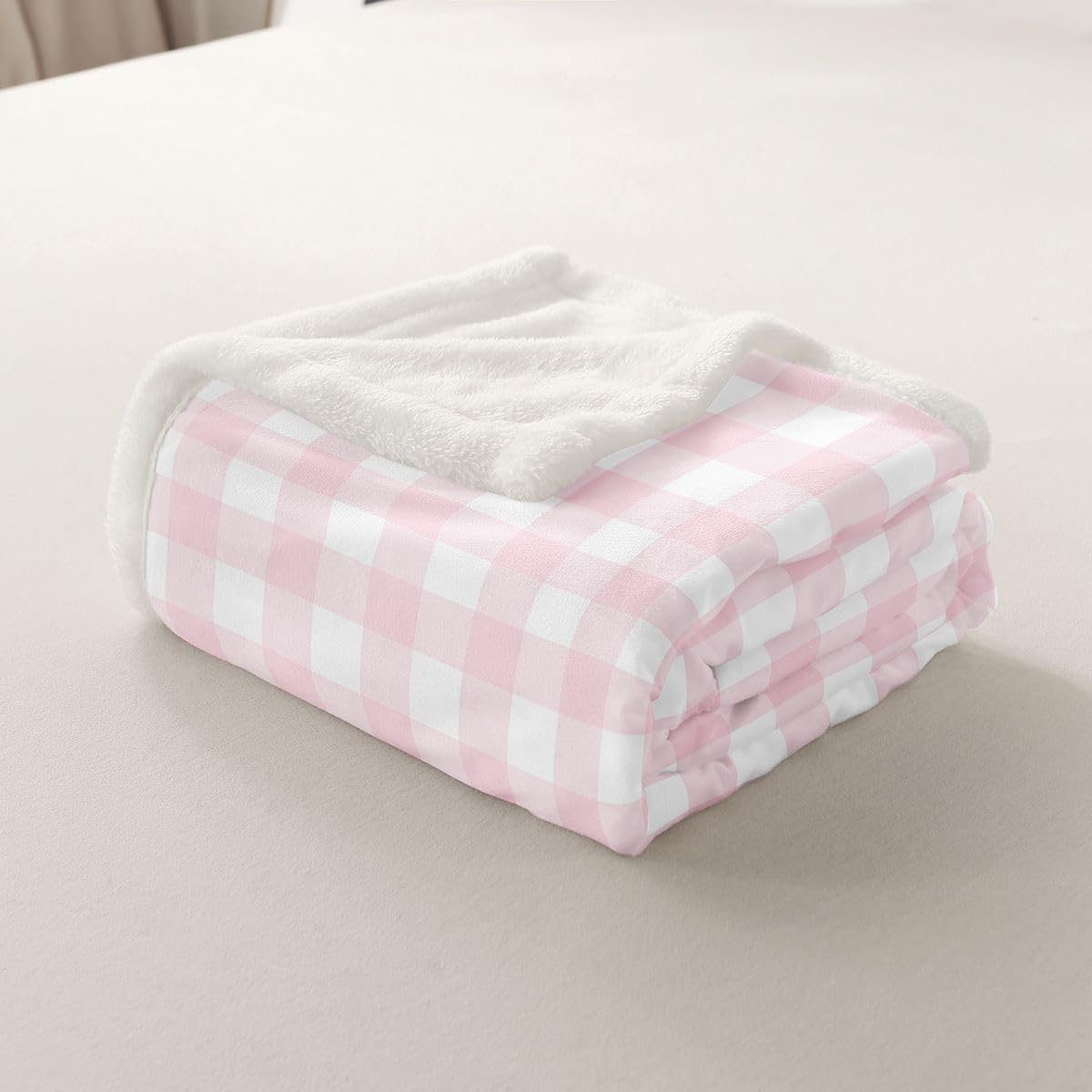 Feelyou Pink Plaid Throw Blanket Buffalo Check Soft Fleece Sherpa Cozy Fuzzy Plush Warm Colorful Grid Fuzzy Plush Throw Twin 60"x80" for Bed Couch Living Room