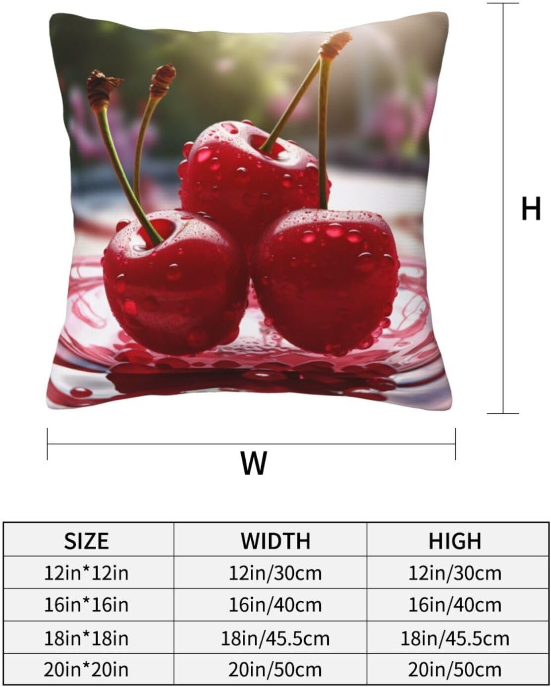 All-Season Square Pillow Covers 18"X18", Red Cherries, Decorative Throw Pillow Covers for Sofa Bed Couch, Hidden Zipper Cushion Cover, Square Lumbar & Accent Pillowcases for Home Decor