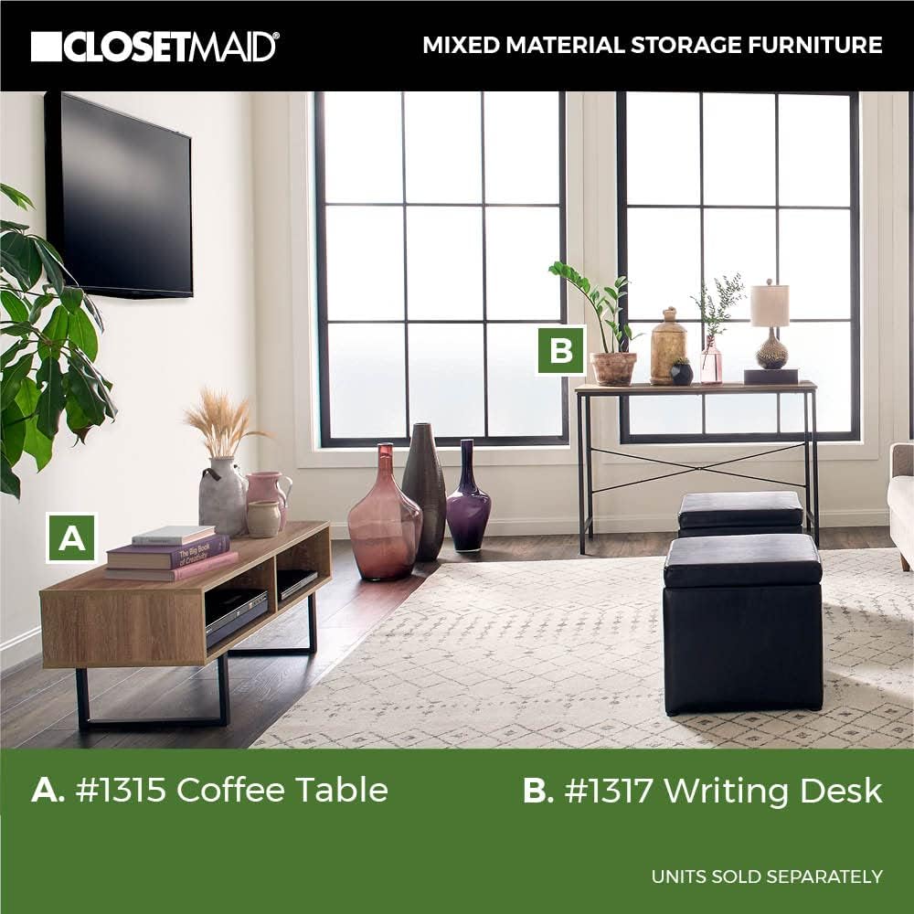 ClosetMaid Rectangular Wood Coffee Table with Storage Shelves, Narrow, 39.45" Wide, Light Finish, Gray