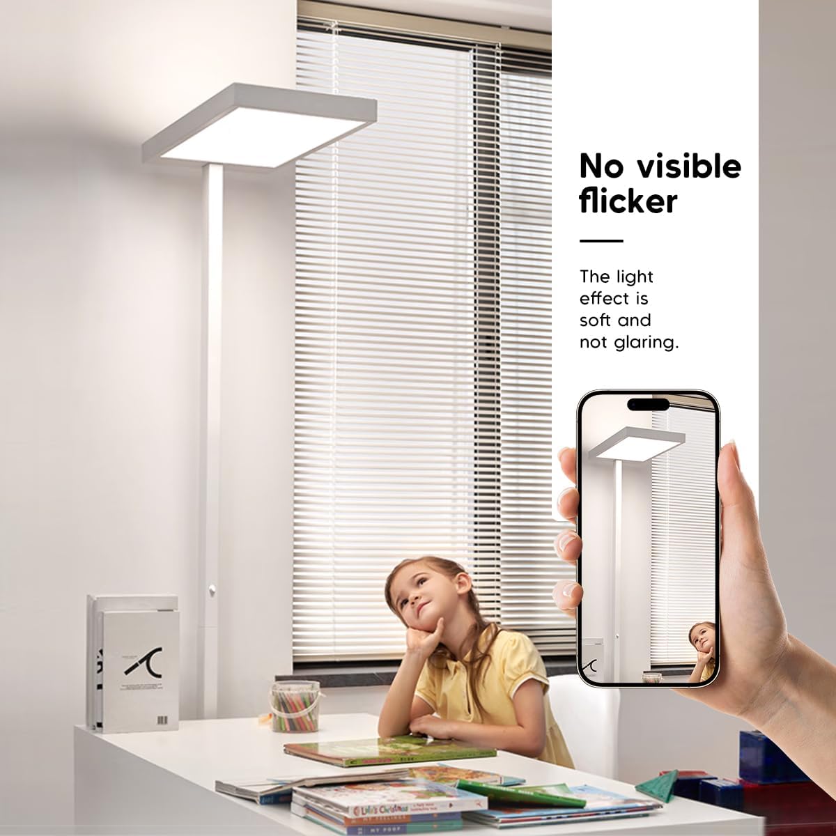 71" Tall Floor Lamp for Studying,Reading Lamp, 5000K Natural Light Full Spectrum Eye-Caring LED Floor Lamp – Plug-in Standing Light for Bedroom, Office, Classroom (18” Wide, 47” Cord, Acrylic & Iron)