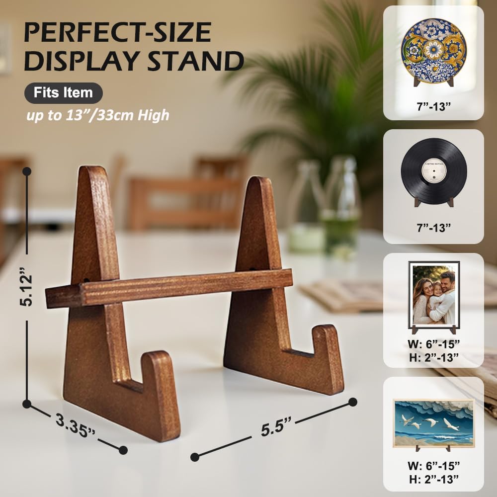 Wooden Display Stand, Plate Holders for Displaying, Photo and Picture Frame Stand, Decorative Table Top Easels, for 7-13" Plate
