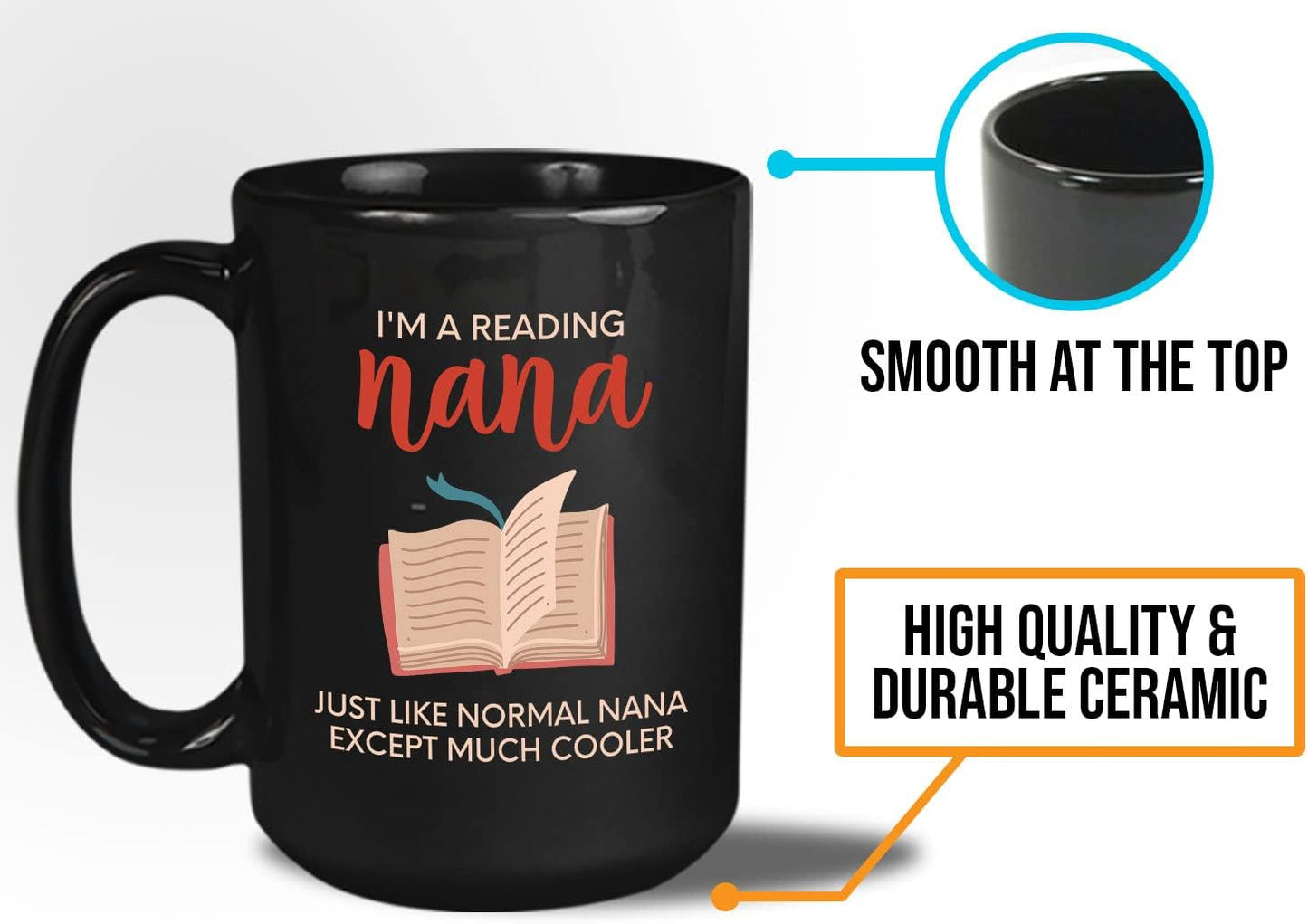 Bubble Hugs Book Lover Coffee Mug 15oz Black - Reading Nana - Reading Reader Grandma Old Lady Book Lover Bookish Novelist Librarian Writer