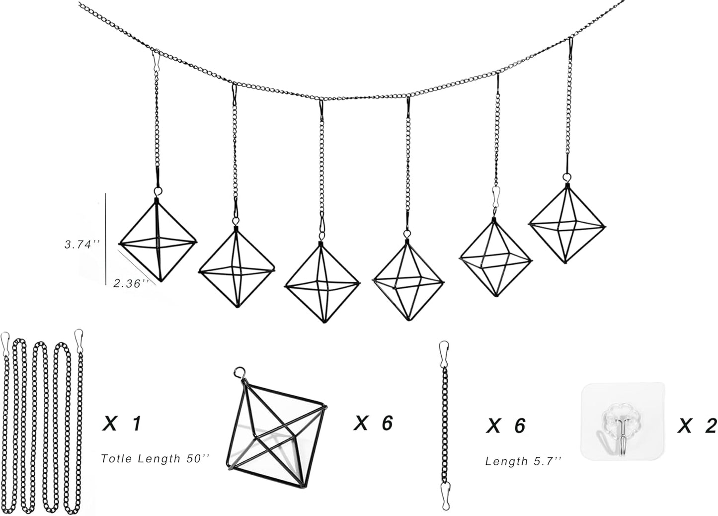 Small Air Plants Holders Black Hanging Airplants Hangers Iron Wire Airferns Display Frame Geometric Tillandsia Air Planter with Chains for Wall Mounted Himmeli Decor 6pcs(No Plants)
