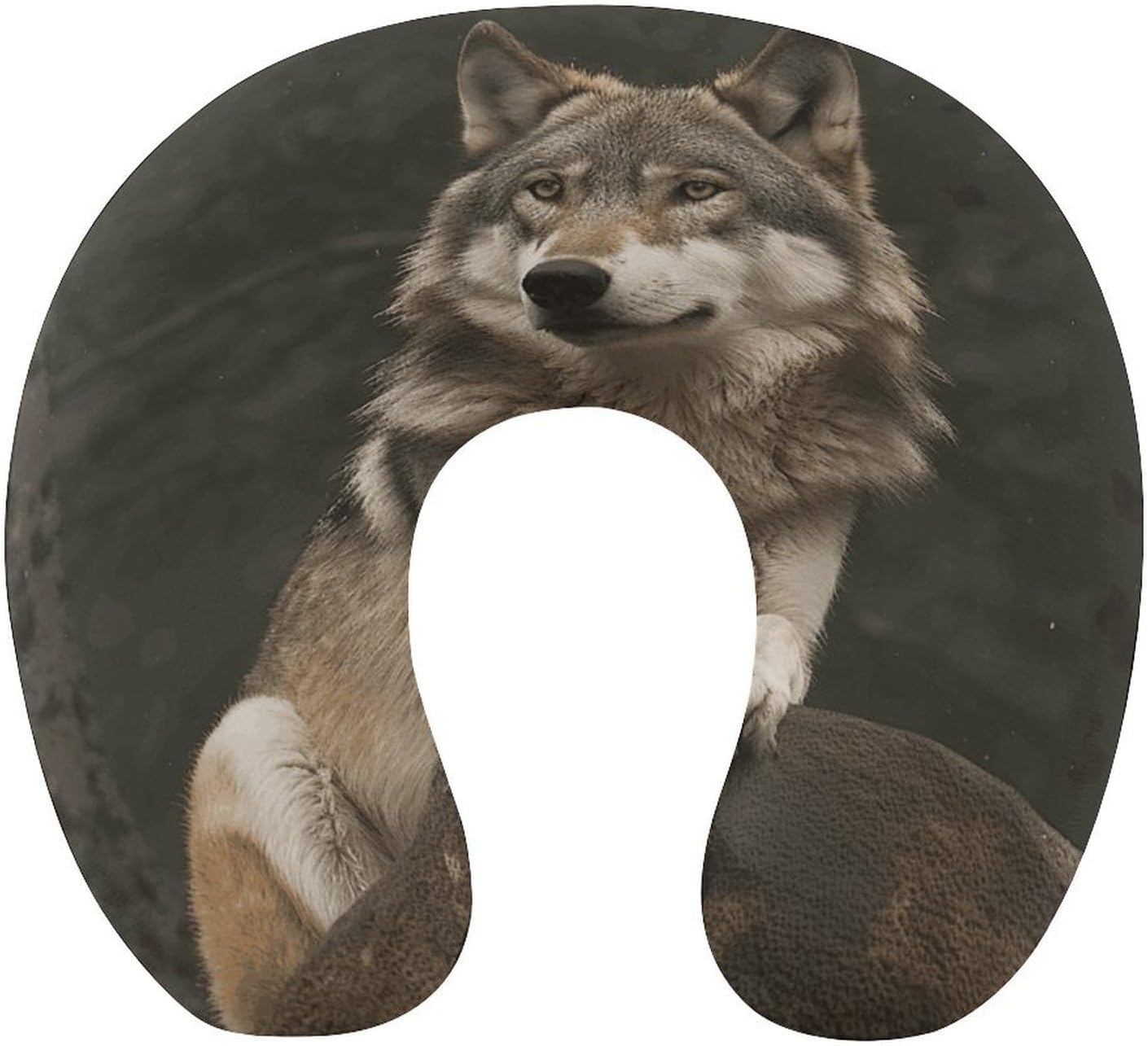 Gray Wolf Neck Pillow Memory Foam U Shaped Pillows Portable Pillows for Shoulder Travel Head Support Pillow with Concealed Zipper for Airplane Car Home Office