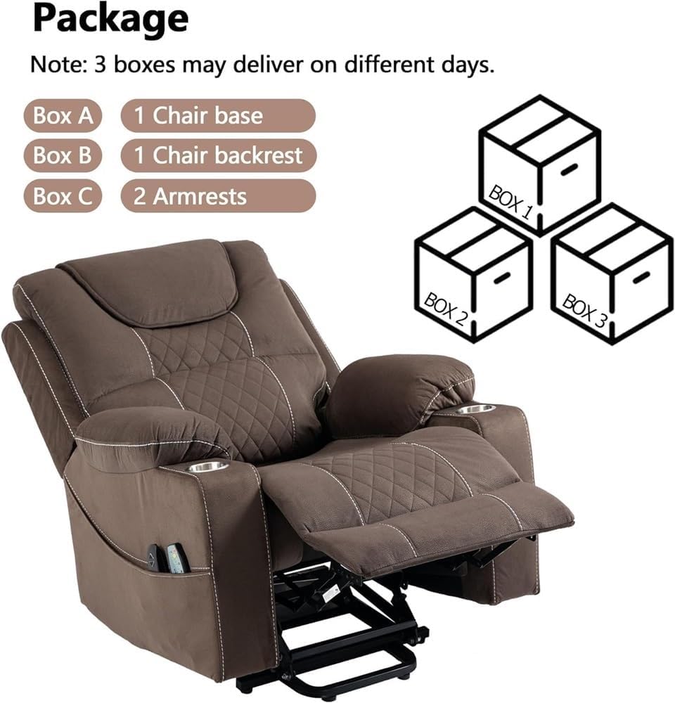 Power Lift Recliner with Heat & Massage – Big and Tall Oversized Sofa with Infinite Position Reclining, Cup Holders, USB Ports, Large Comfort Chair for Elderly & Home Theater