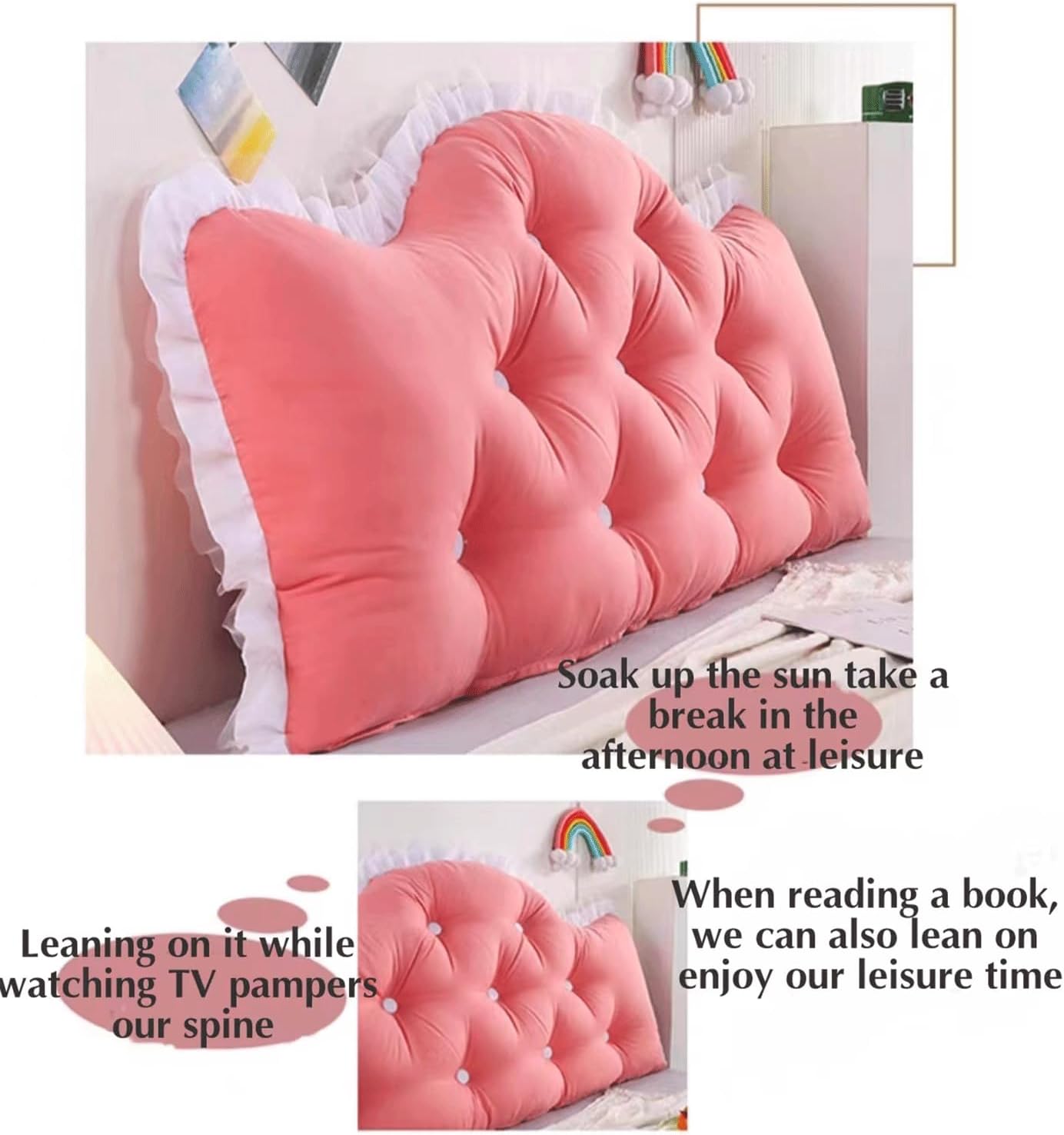 Large Headboard Pillow Bed Rest Wedge Pillow Lace Reading Pillow for Headboard Backrest Bolster Positioning Support Day Bed Bolster with Removable Cover(Size:79"/200cm,Color:C)