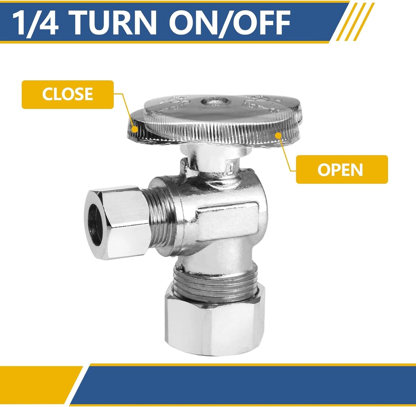 10 Pack Angle Stop Valve,1/4 Turn Water Shut Off Valves,1/2" Nominal (5/8" OD) Compression Inlet x 3/8" OD Compression Outlet Shut-off Valve Plumbing(VALVE116-10Pack)