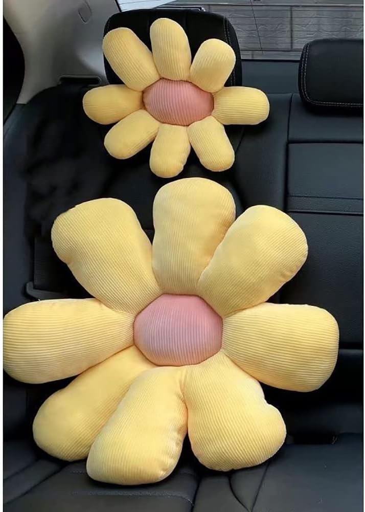 Yellow Daisly Flower Headrest Pillow for Car Cute Neck Pillow for Driving and Travelling Girly Car Accessories