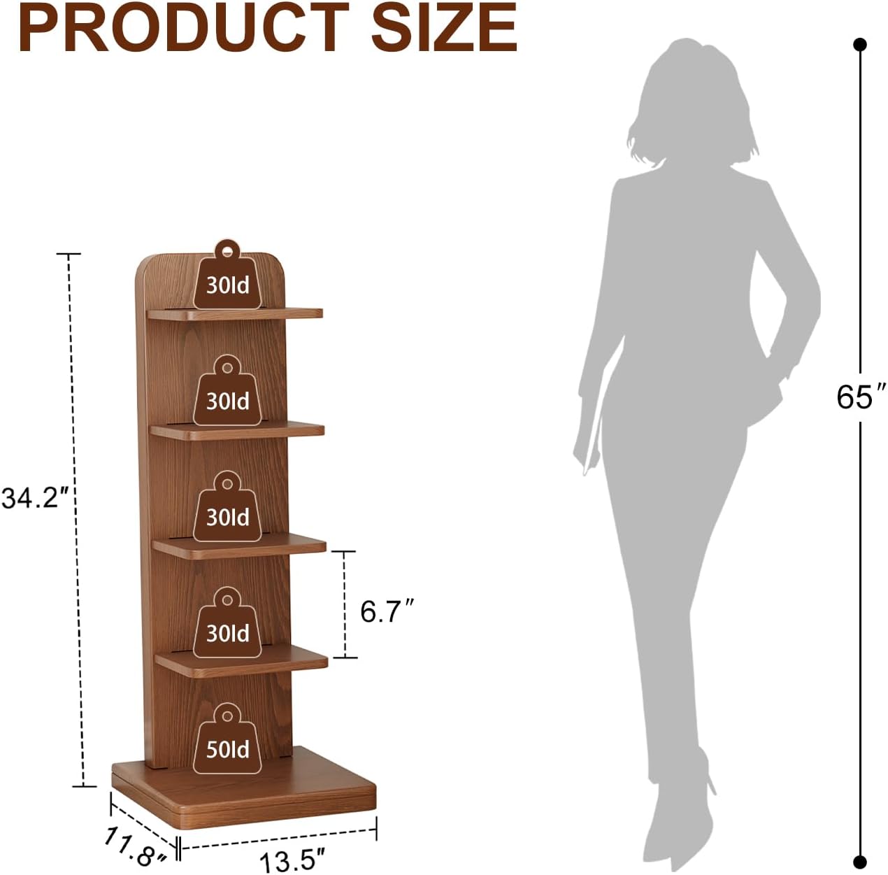 WoodsWhisper Narrow Bookshelf Ladder Bookshelf 5 Shelf Bookcase, Mid Century Modern Bookcase with Freestanding Display Shelves,Anti-tip Device and Thickened Base for Small Space,Living Room, Office