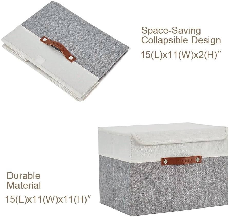 DECOMOMO Fabric Storage Bins with Lid, Storage Baskets for Shelves (Grey and White, 3 Pack)