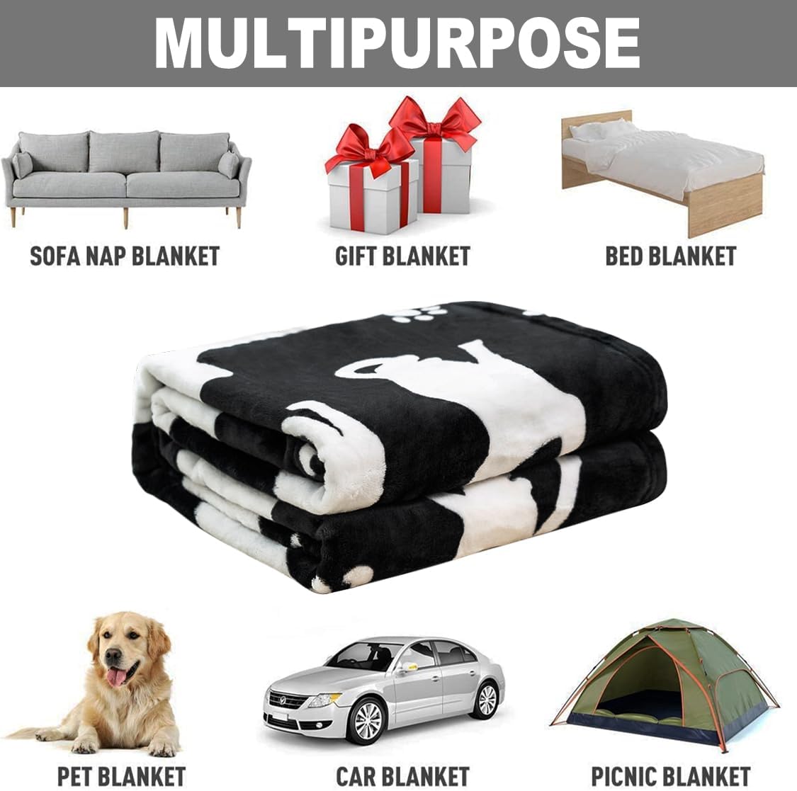 Cat Pattern Throw Blanket, Black and White,Warm and Soft Blankets Gifts for Women Men Kids,Suitable for Bedroom, Sofa, Couch - 50x60 inches