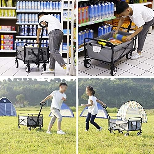 Outdoor Foldiutility Wagon Heavy-Duty Foldable All-Terrain Wagon, Outdoor Utility Garden Shoppicart, with Romovable Canopy, Load-Bea60Kg/132Lbs, for Beach Fishing