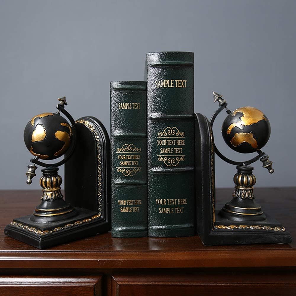 TimeStamp Decorative Bookends,Rustic Unique Globe Book Ends Stoppers Holder Nonskid for Home Shelves,Polyresin,4.5 x 5 x 8 Inches,(Set of 2)