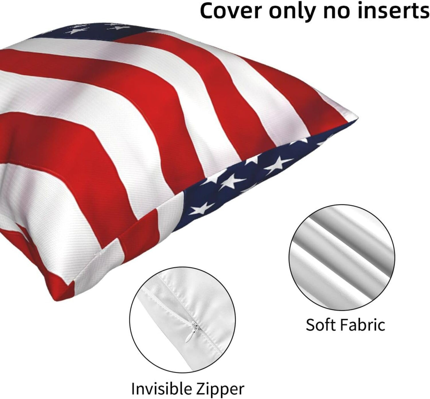 All-Season Square Pillow Covers 18"X18", Flag Patriotic, Decorative Throw Pillow Covers for Sofa Bed Couch, Hidden Zipper Cushion Cover, Square Lumbar & Accent Pillowcases for Home Decor