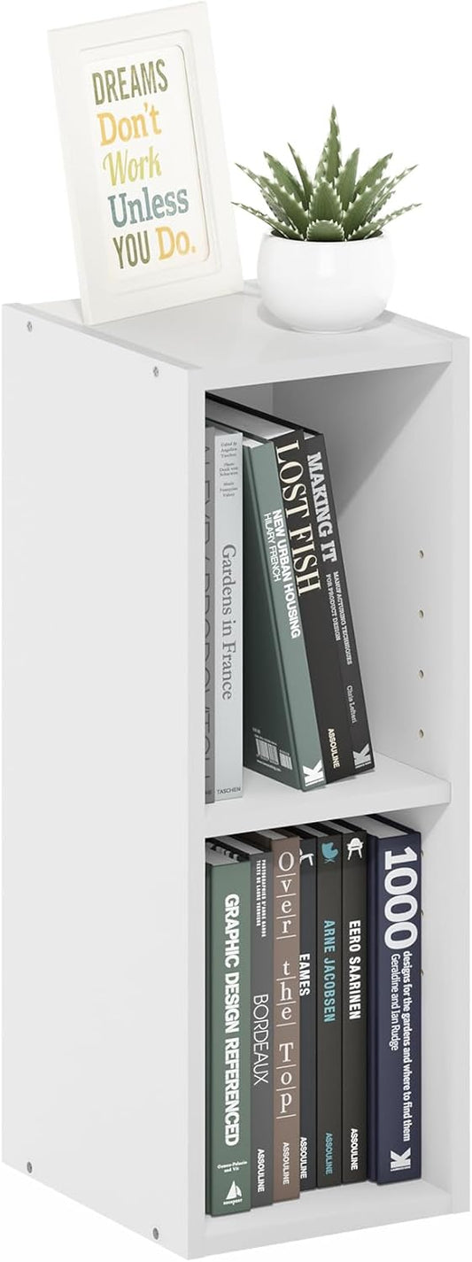 Furinno Fulda Book Shelf, 2-Tier Narrow Bookshelf, Bookcase with 8-in Width Storage Shelf, 9.3 x 7.9 x 21.2, for Living Room, Bedroom, Home Office, Plain White