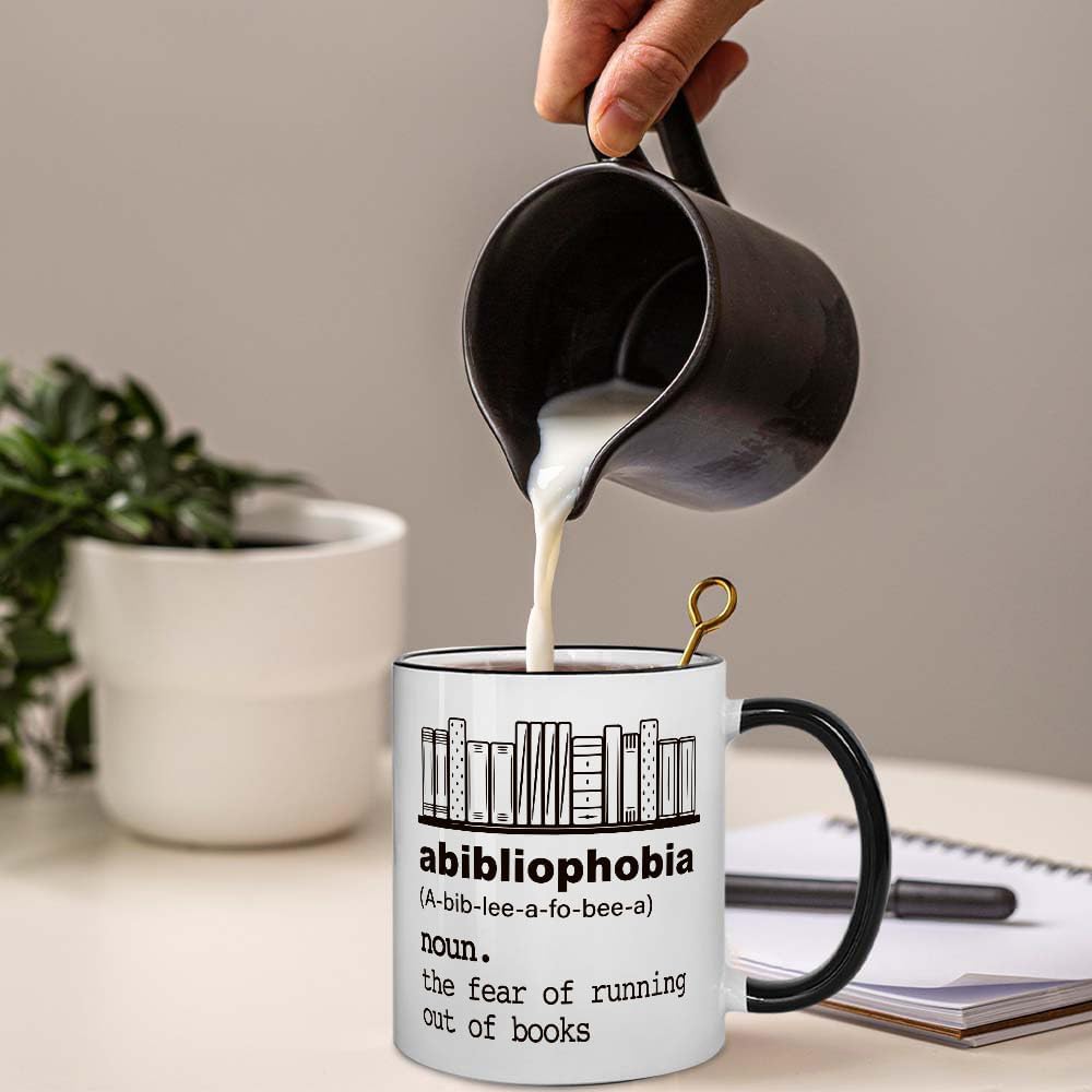 Funny Abibliophobia Mug - Book Lover Gifts for Women Men - Book Lover Mug - Funny Christmas Gifts for Librarian Reader 11OZ