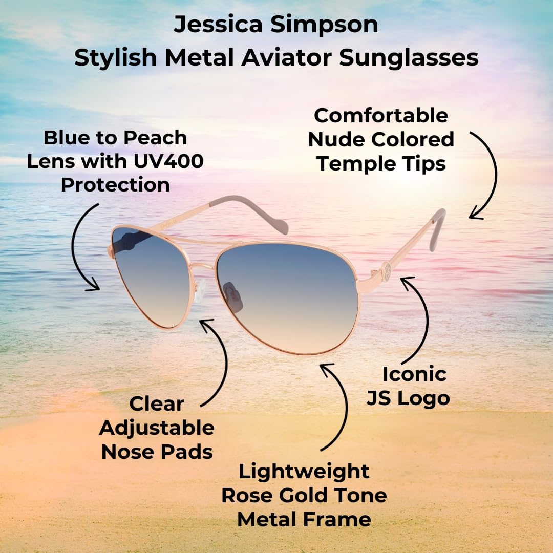 Jessica Simpson Women's J5596 Classic Metal Aviator Pilot Sunglasses with UV400 Protection