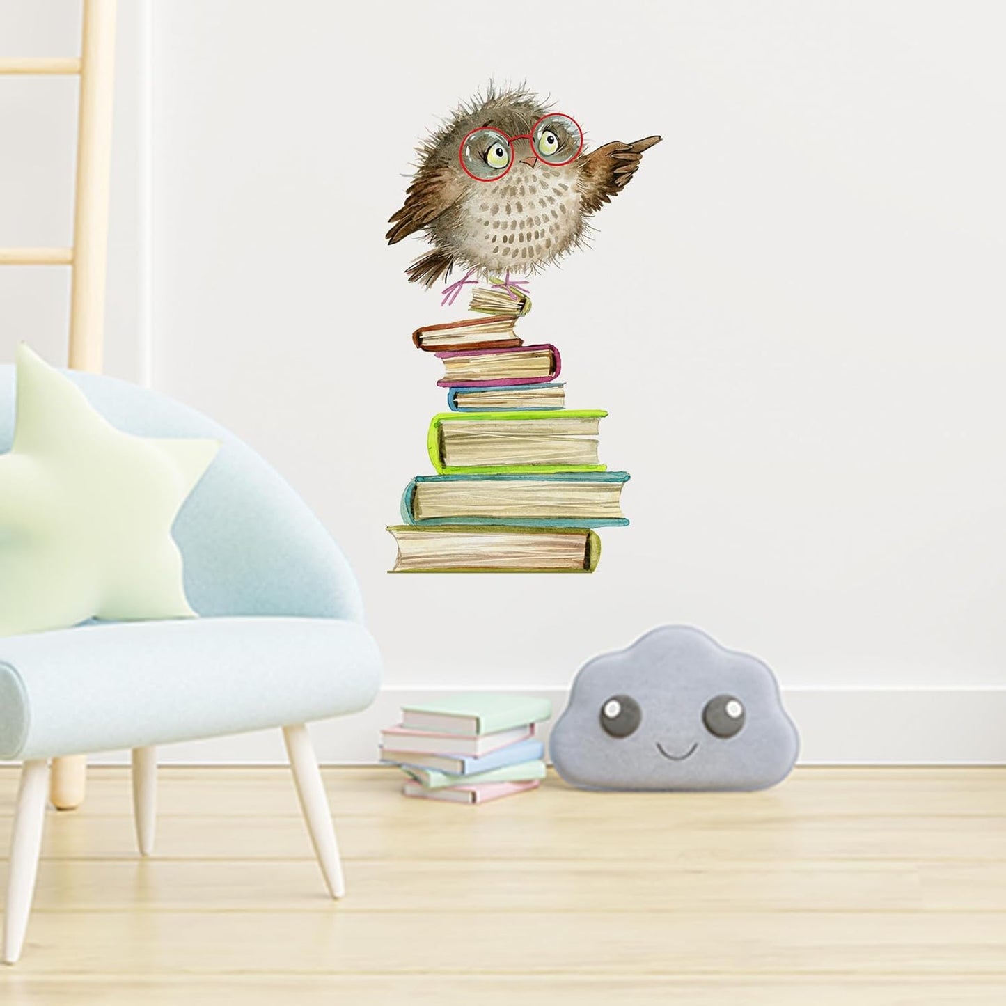 Owls & Books Wall Decals,Cute Animal Wall Stickers, Educational Peel and Stick Wallpaper for Kids Room,Reading Nook,Library Classroom Decor (E)