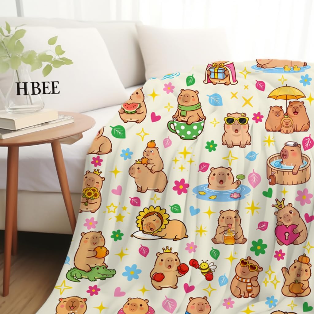Capybara Blanket Soft Cozy Warm Flannel Throw Blankets Bedding Decor for Capybara Lovers Kids Girls Women Adult 80"x60"