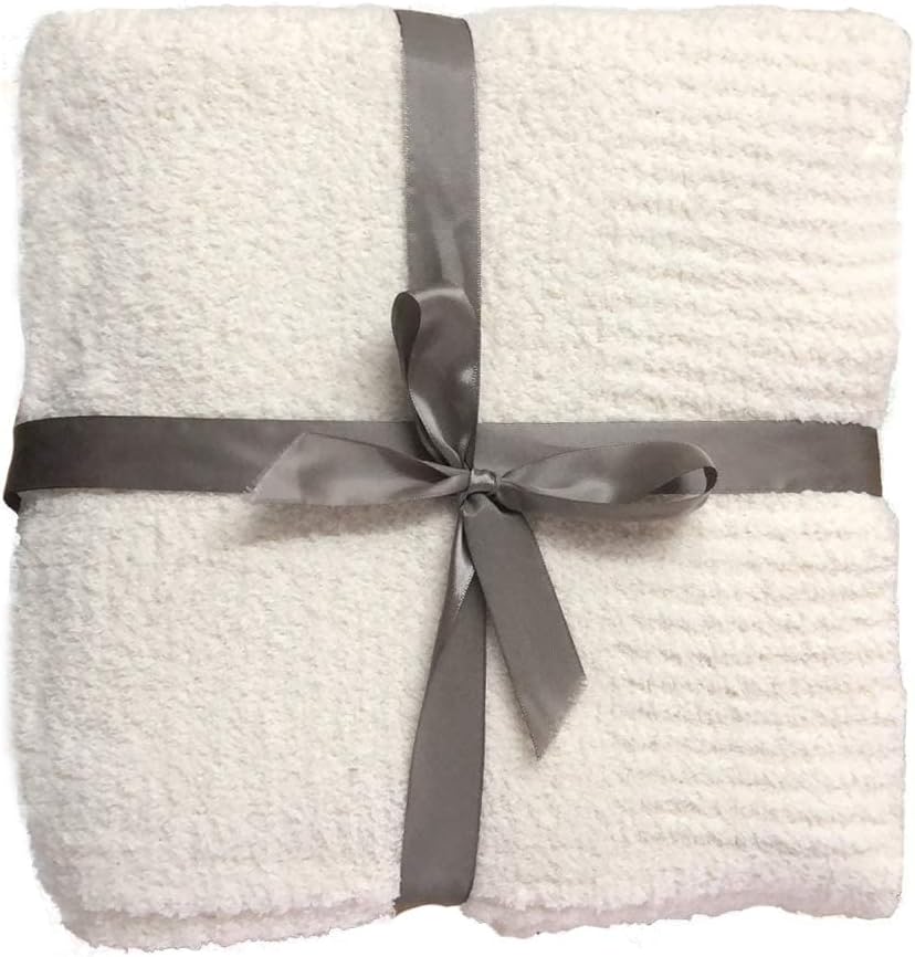 Knit Throw Blanket Super Soft Warm Blanket for Couch Lightweight Fluffy Blanket for Bed Sofa 50x60 Inches Cream