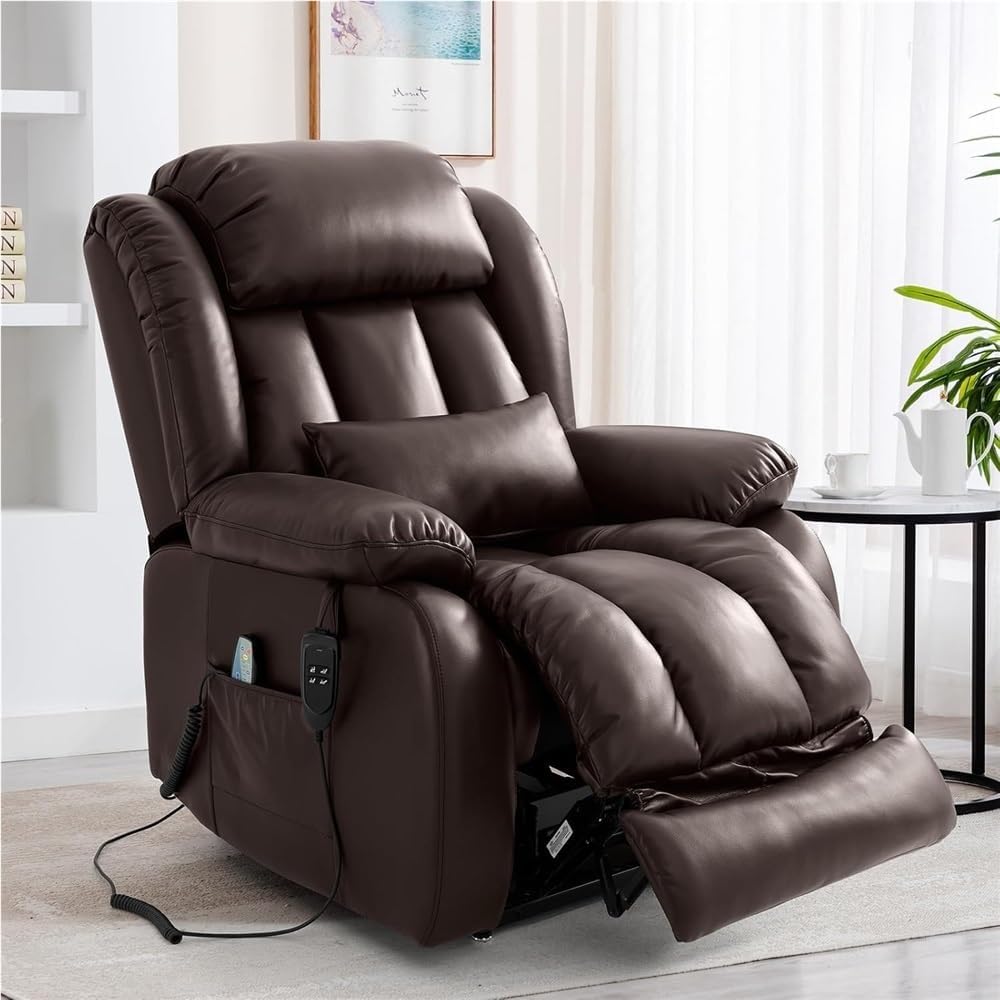 Large Power Lift Recliner Chair Infinite Position Dual Motor Electric Recliner with Heated Massage Function Upholstered Sofa Comfortable Lounge Seating for Living Room