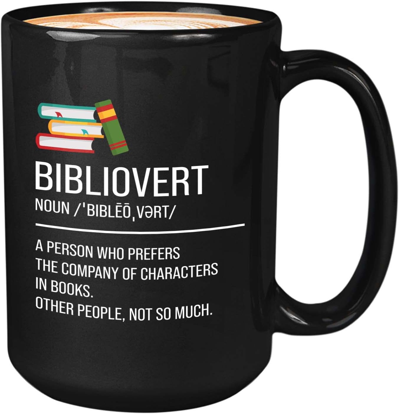 Bubble Hugs Book lovers Coffee Mug 15oz Black - Bibliovert Definition - Author Writer Book Library Editor Introvert Lovers Cat Chill Relax Bookworm Reading