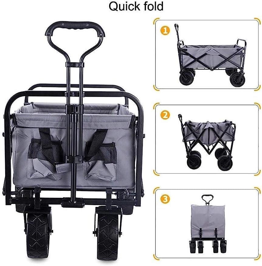 Handcart, Folding Portable Shopping Cart Multifunction Trolley Cart, Garden Heavy Duty Wagon, Push-Pull Cart for Outdoor/Camping/Fishing/Mall, Load: 60Kg