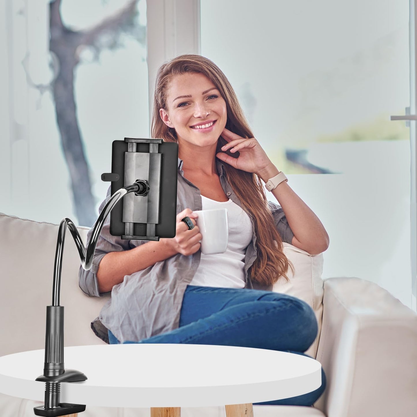 Gooseneck Tablet Holder Stand, Kindle Holder for Bed 33in Flexible Long Arm Clamp Clip Mount for iPad, iPhone, Switch, Galaxy Tabs, Kindle Fire, Phone 4.7''-11'' Tablet Devices