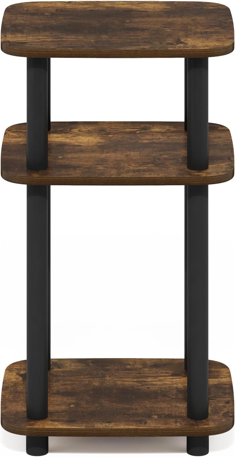 Furinno JUST Side Table, 3-Tier Turn-N-Tube End Table with Open Shelf, Round Curve Corner Night Stand, Bedside Table, Easy Assembly, for Living Room, Bedroom, Amber Pine