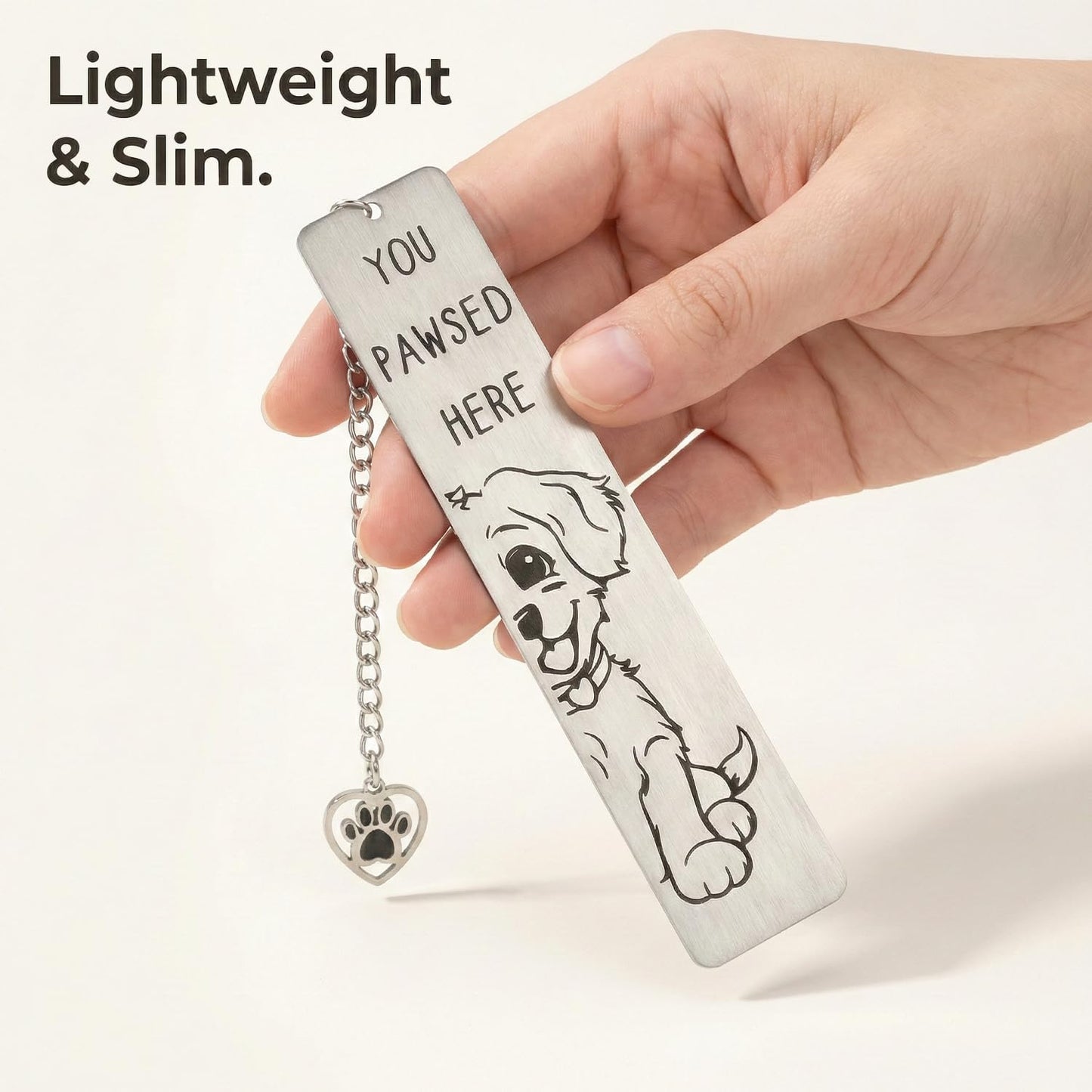 Dog Bookmark, Stainless Steel Metal Bookmark with Paw Charm, Engraved “You PAWSED HERE”, Cute Puppy Book Marker Gift for Dog Lovers & Dog Moms