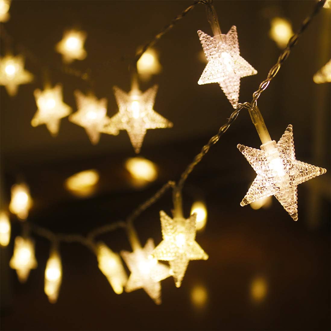 Star String Lights,16.4 ft 50 LED 8 Modes Battery Operated String Lights with Remote & Timer Dimmable Twinkle Fairy Lights String for Kid Bedroom Tent Party Wedding Christmas Decor Warm White