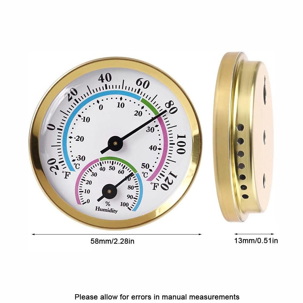 TopHomer Aluminum Thermometer, Mini Round Hygrometer, Temperature & Humidity Measurement, Wall Mounted Monitor Gauge for Home Office Indoor Outdoor Greenhouse (no Battery Required)