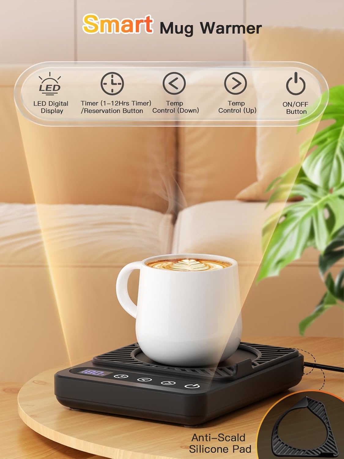 Misby Coffee Warmer, Mug Warmer for Desk with 6 Temp Settings, 12H Timer, Auto Shut Off Coffee Cup Warmer,Smart Coffee Gifts Coffee Warmer Plate Keeps Hot, Fresh for Coffee, Tea, Milk, Beverage,Black