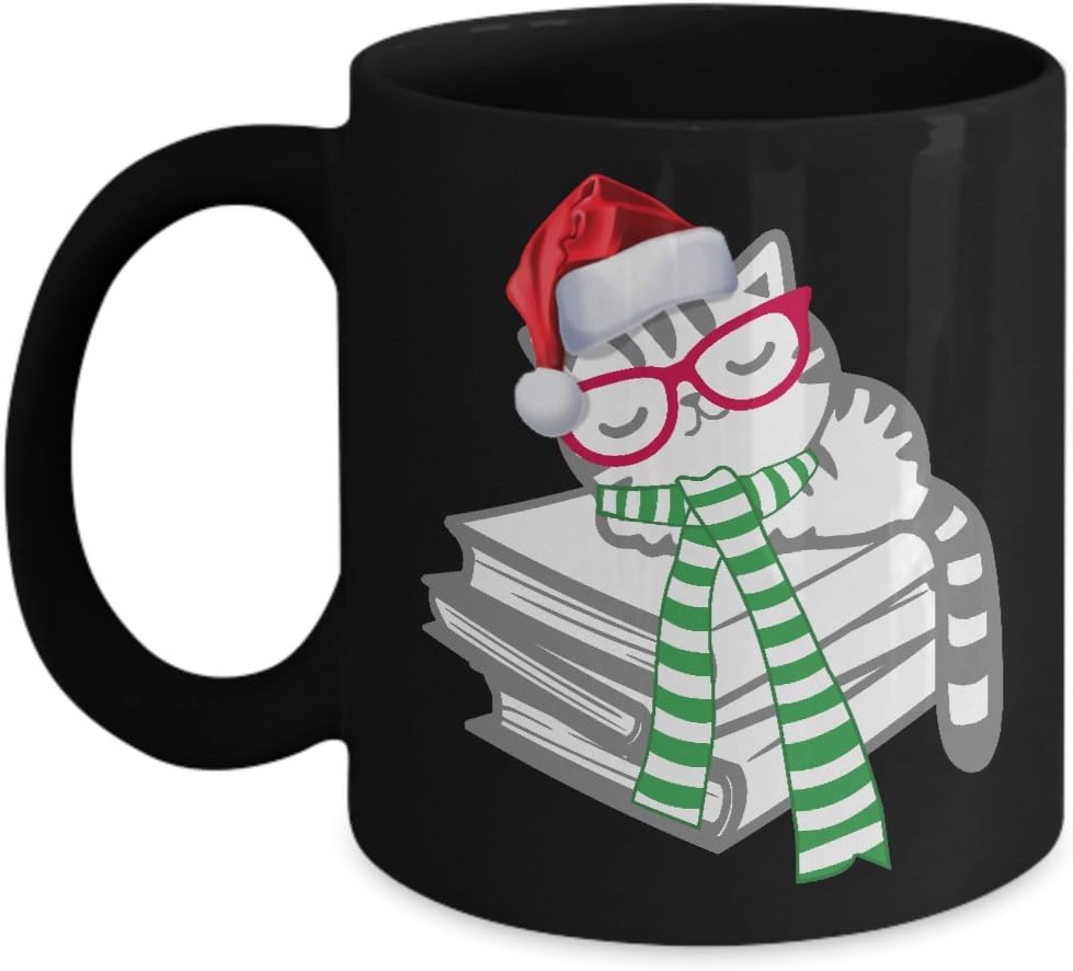 Cat Book Nerd Mug Christmas Reader with Glasses Gift Coffee Cup for Reading Lovers