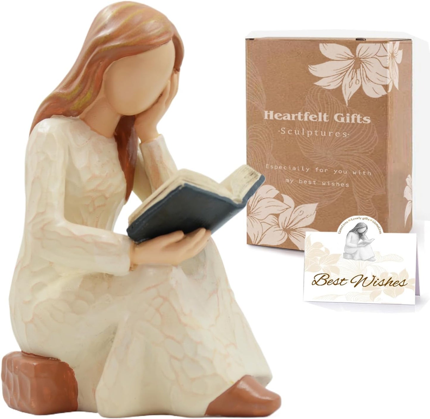 Book Lover Gifts for Women Figurine – Resin Reading Statue for Readers, Librarians, Students & Teachers, Bookshelf Home Decor, Book Accessories, Graduation, Christmas & Valentine’s Day Gift