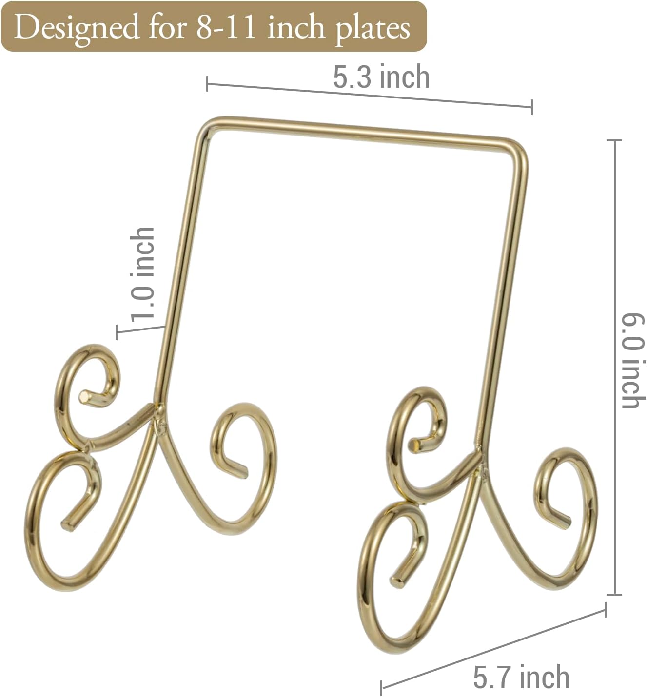MyGift Brass Plate Stands for Display Set of 2 - Vintage Scrollwork Tabletop Display Easel Holders for 8–11 Inch Plates, Picture Frames, Books, or Art, Decorative Easel Stands