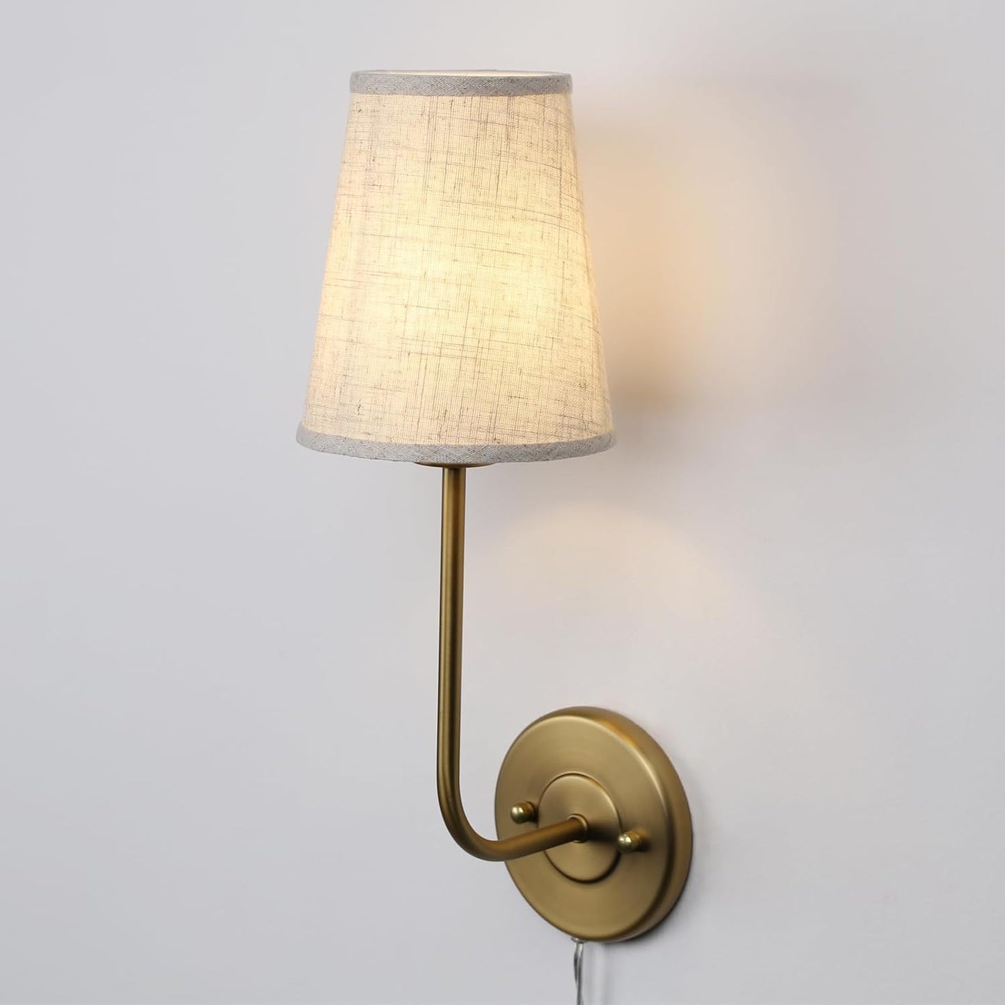 Pathson Plug in Fabric Wall Sconce Linen Cloth Shade, 1-Light Vintage Wall Light Fixture for Living Room Bedroom